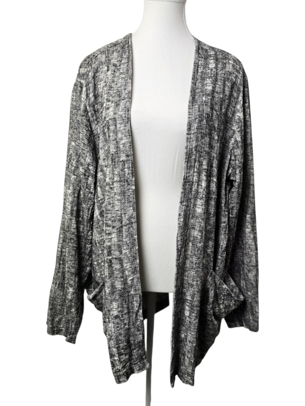 Ninety Eight Women’s Open Front Cardigan Gray Marled Linen Blend Lightweight